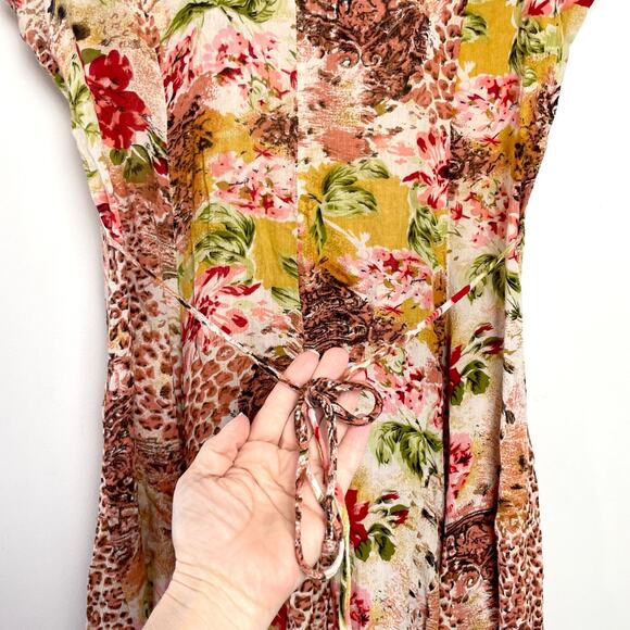 Vintage Patchwork Dress Small Oversized Floral Animal Print Leopard Grunge Indie - Picture 7 of 10